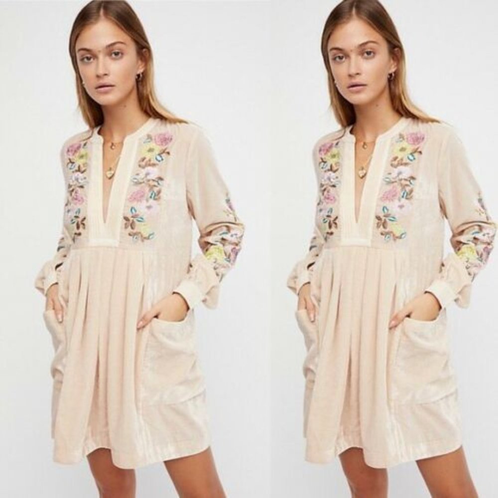 Free People Mia Velvet Dress Floral HW9748 - Picture 2 of 11